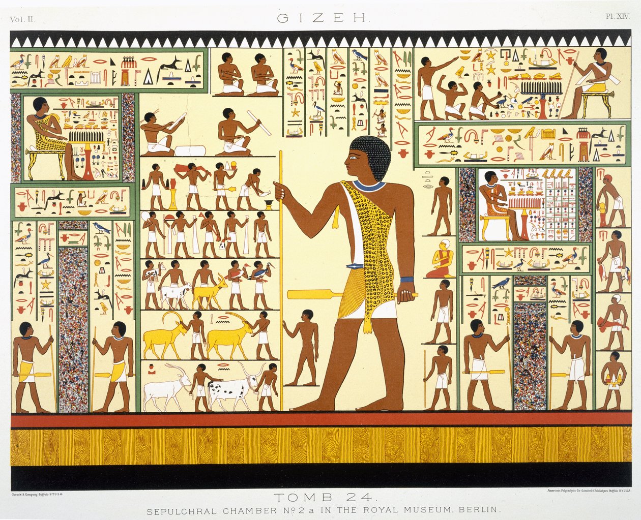 Hauta 24, hautakammio nro 2a, Gizeh, osa II, levy XIV osoitteesta, osa 2 Muinainen Egypti, Samuel Augustus Binion, julkaistu 1887 (sävytetty kromoliitti) tekijältä American School