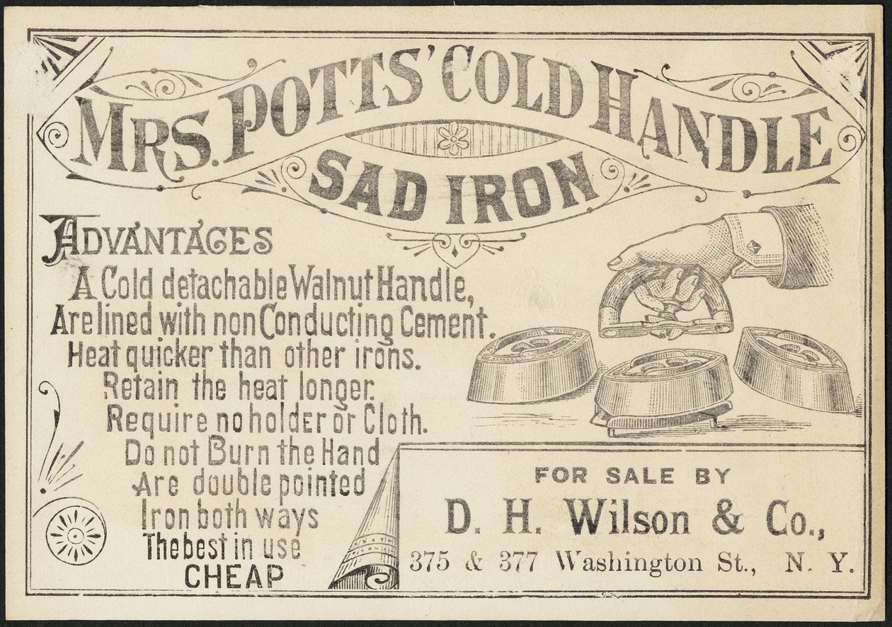 Vaihtokortti rouva Potts" Cold Handle Sad Ironille, n. 1870-1900 tekijältä American School