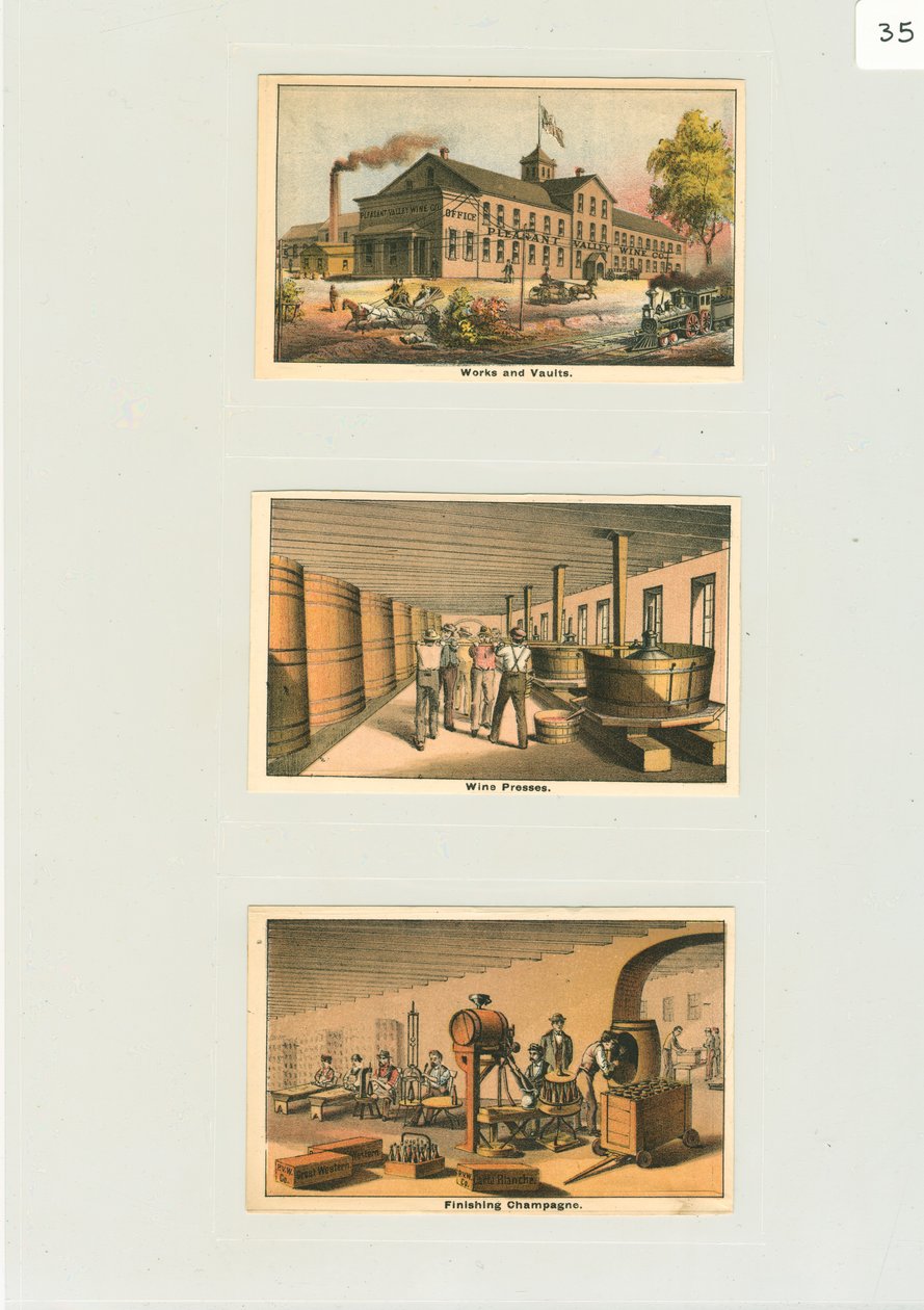 Kauppakortit teoksille ja holveille, n. 1876 (värilitho) tekijältä American School