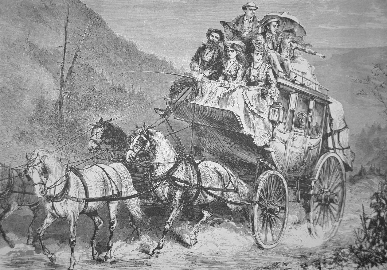 Matkalla Amerikan lännen halki Concord Stagecoachilla 1860-luvulla (kaiverrus) tekijältä American School