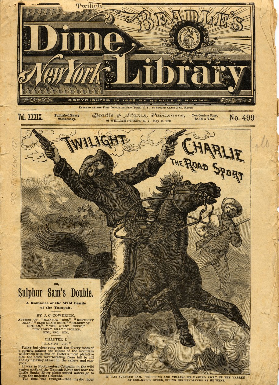 Twilight Charlie, Beadles New York Dime -romaanin etukansi, 1888 tekijältä American School