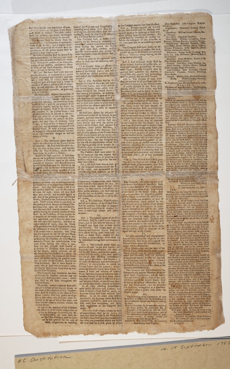 Yhdysvaltain perustuslaki, noin 10. syyskuuta 1787 (katso myös GLC 696083) tekijältä American School