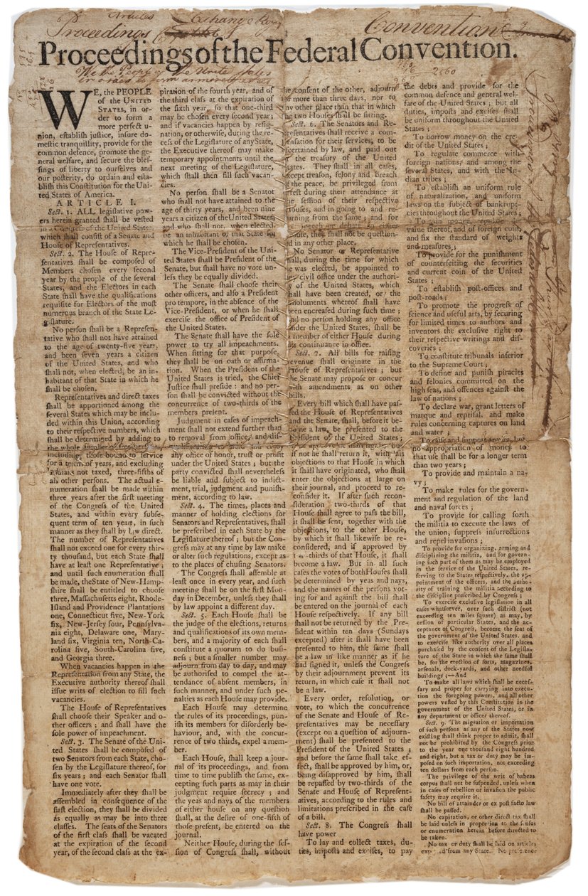 Yhdysvaltain perustuslaki, noin 10. syyskuuta 1787 (katso myös GLC 696084) tekijältä American School
