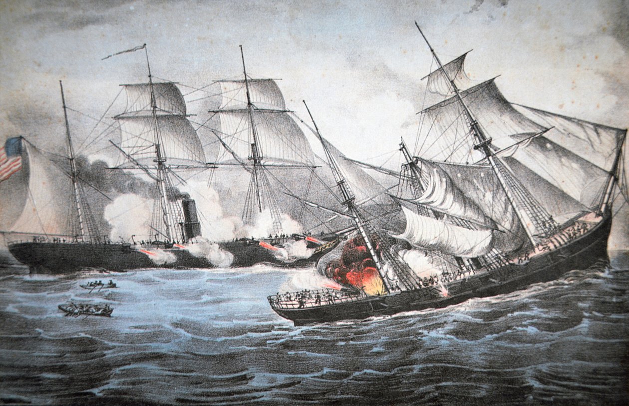 US Sloop "Kearsage" upottaa Confederate Raider "Alabaman" Cherbourgin edustalla tekijältä American School