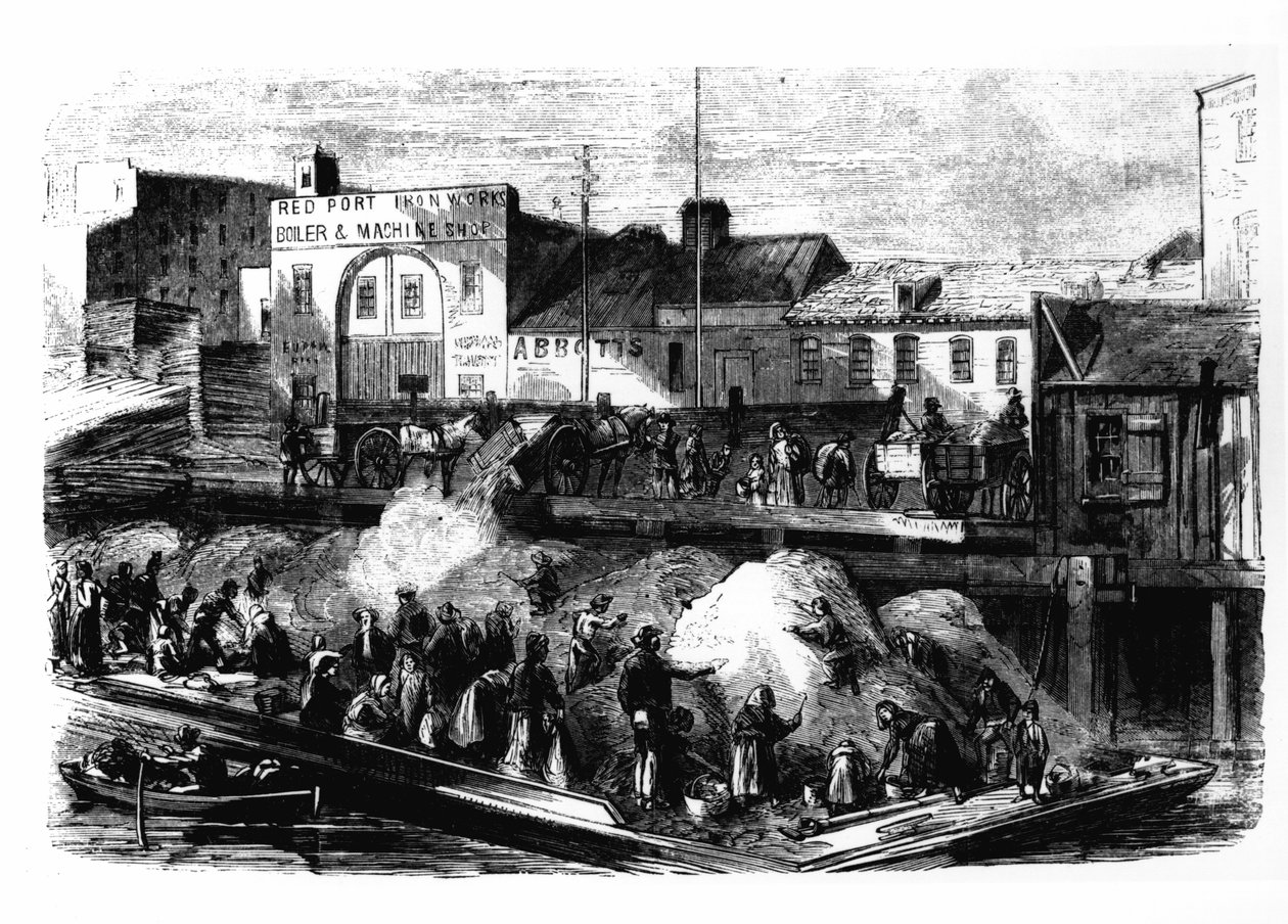 Kulkurit poimivat riepuja myytäväksi Beach Streetin kaatopaikalta New Yorkista, n. 1870 tekijältä American School