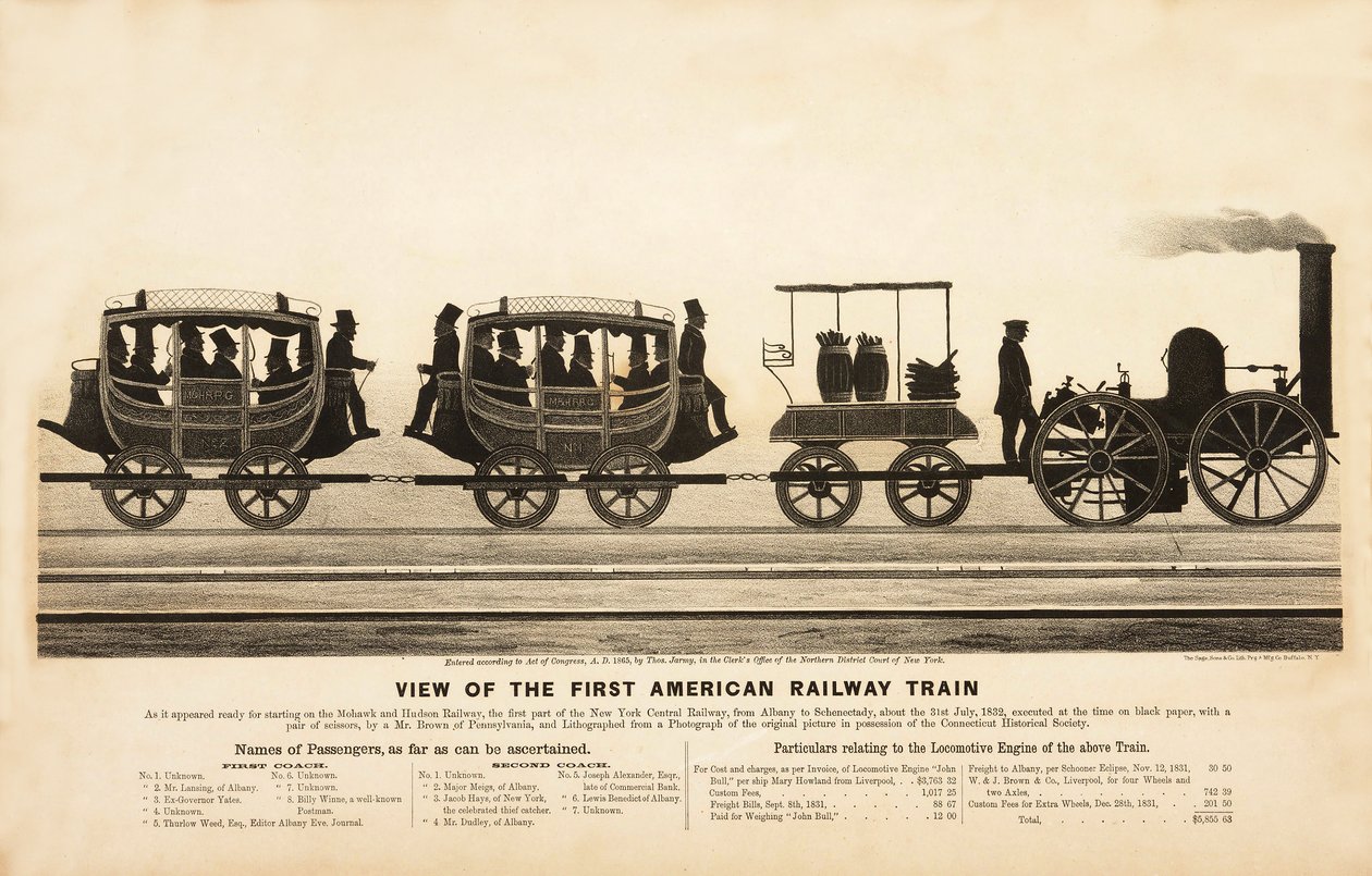 Näkymä ensimmäiselle American Railway Train -junalle, pubi. 1865 tekijältä American School
