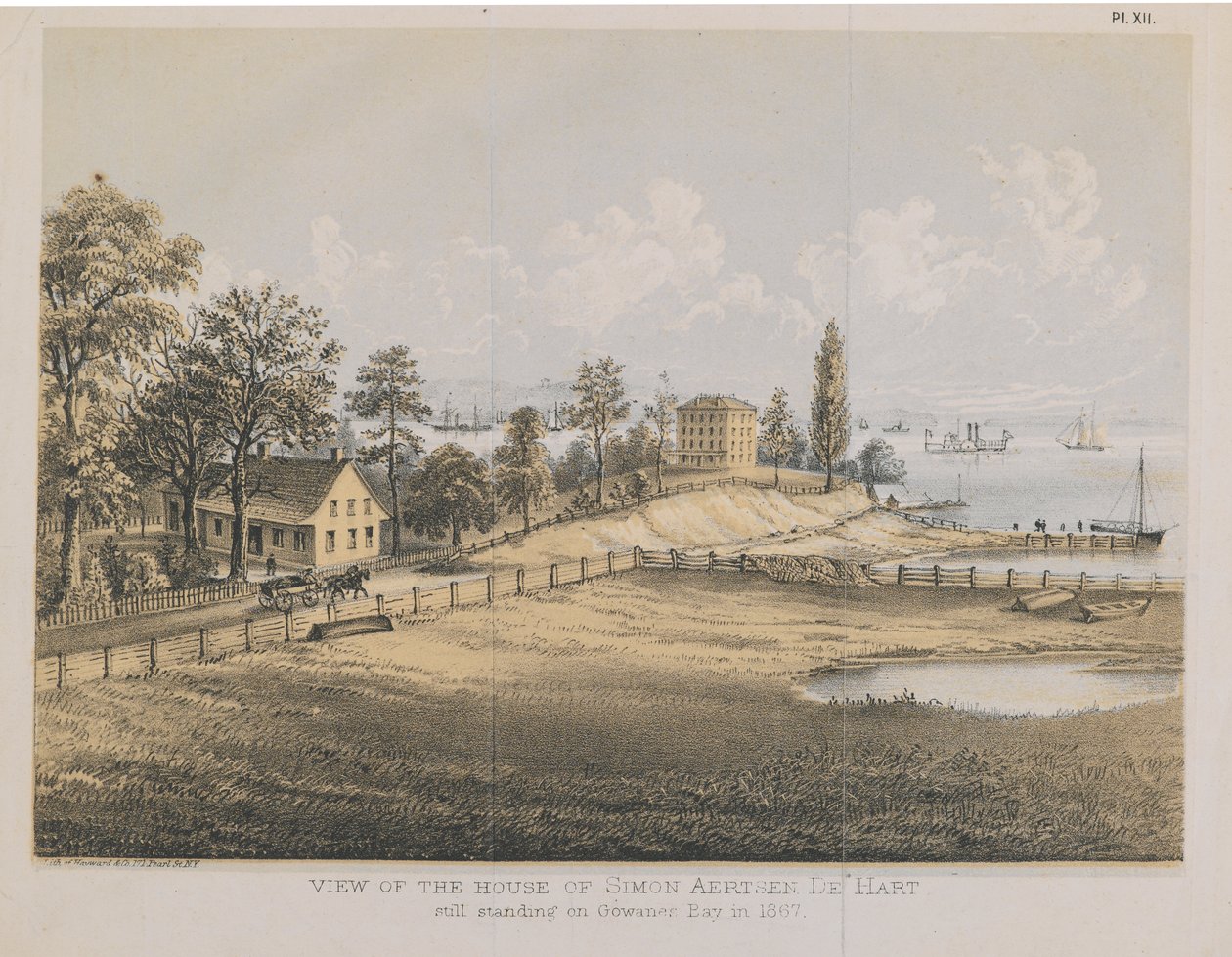 Näkymä Simon Aertsen de Hartin talolle, 1867 (väri litho) tekijältä American School