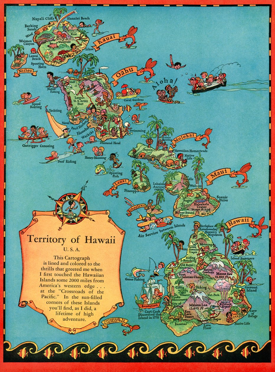 Vintage turistikartta Havaijista tekijältä American School