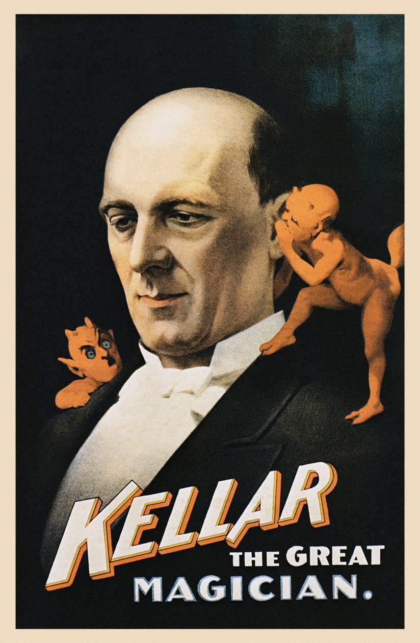 Vintage-Poster eines Mannes mit flüsternden Teufeln von American School