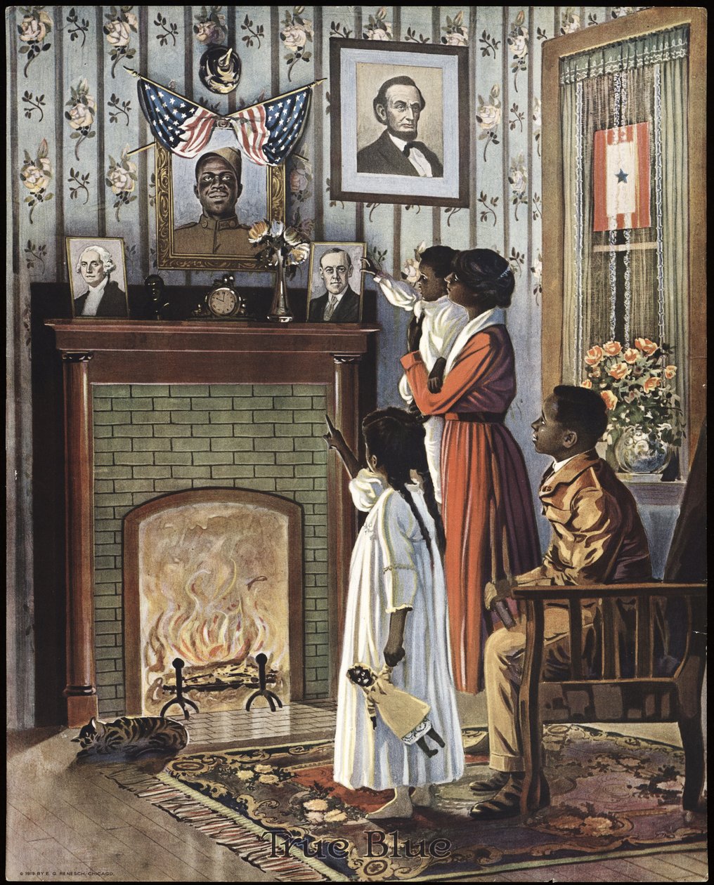 Ensimmäisen maailmansodan juliste "True Blue", pub. 1918 (värilitografia) tekijältä American School