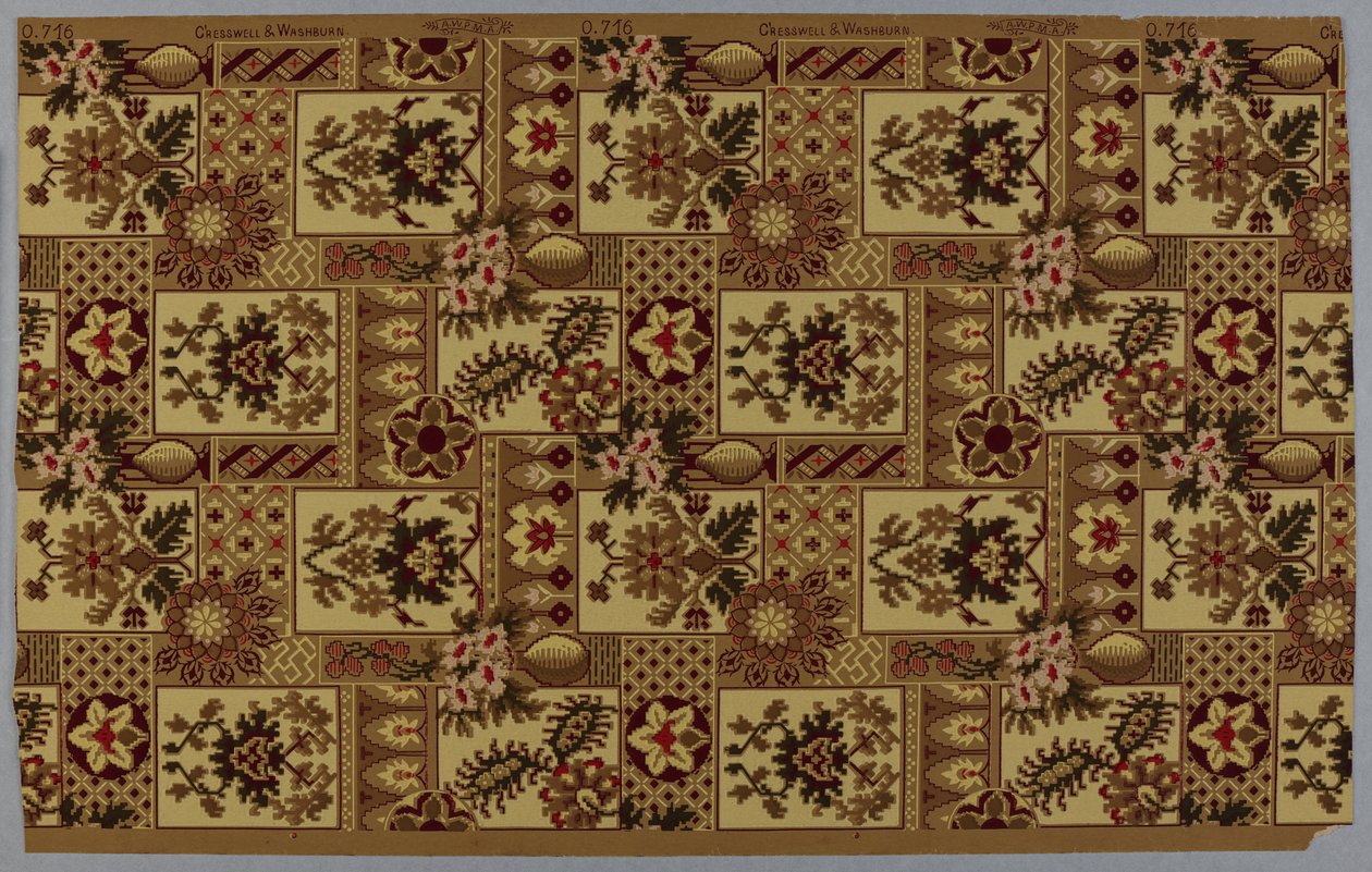 Tapetti, kuvio, n. 1885. Painettu paperi tekijältä American School