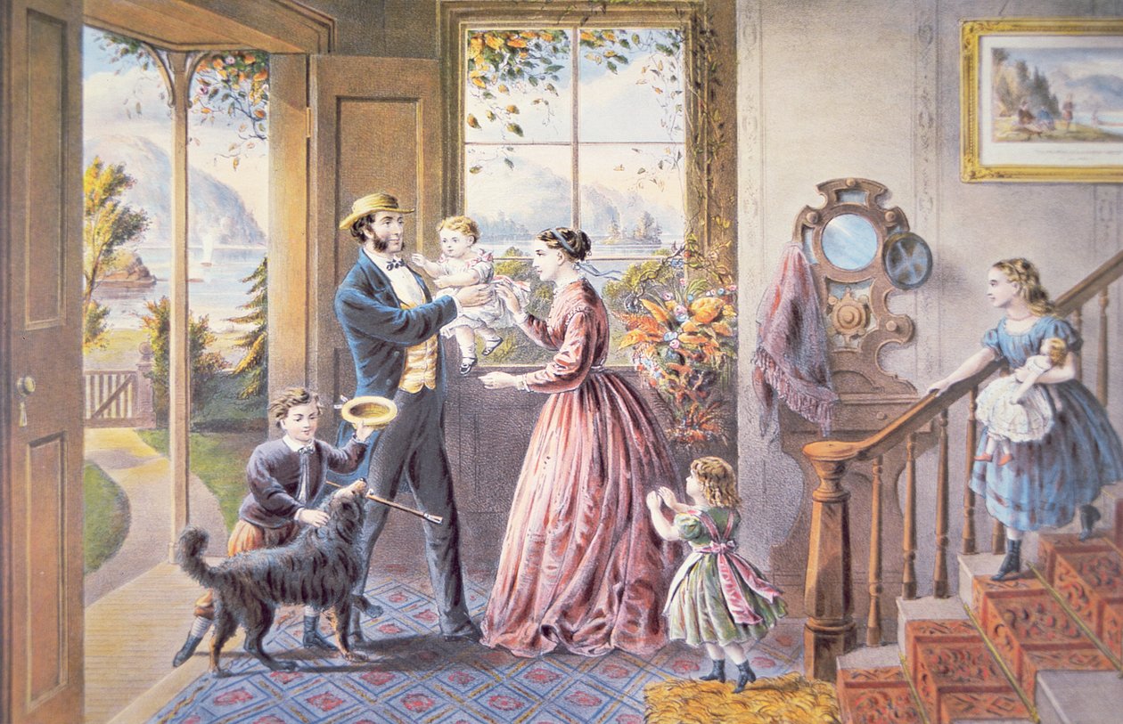 "Tervetuloa kotiin, isä", julkaisija Currier & Ives tekijältä American School