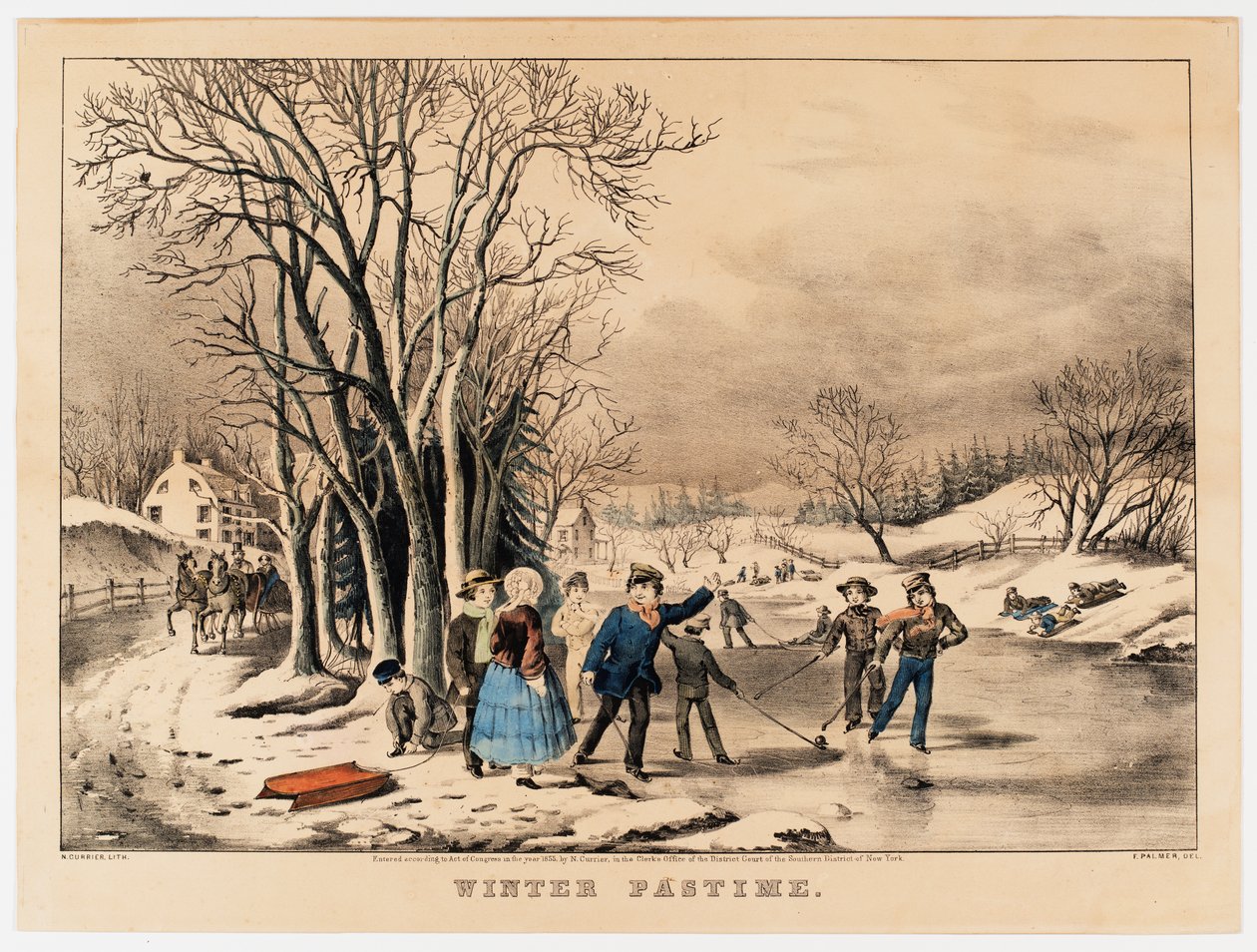 Talviharrastus, 1800-10 (värilitografia) tekijältä American School