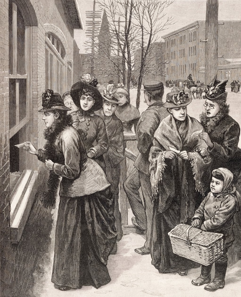 Naiset äänestävät Cheyennessä, Wyomingissa, Yhdysvalloissa (litografia). tekijältä American School
