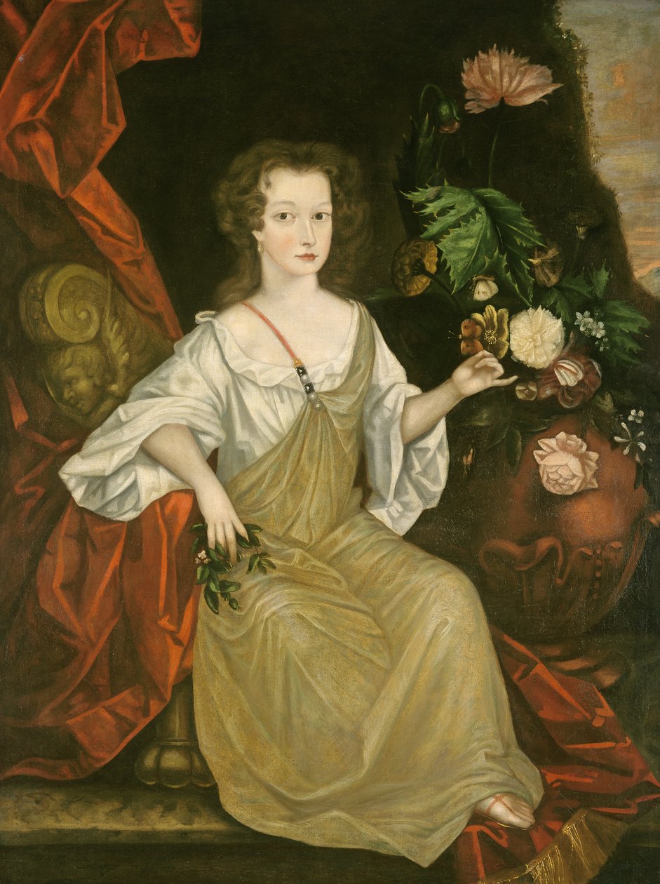 Nuori nainen perhonen kanssa, n. 1710 (öljy kankaalle) tekijältä American School