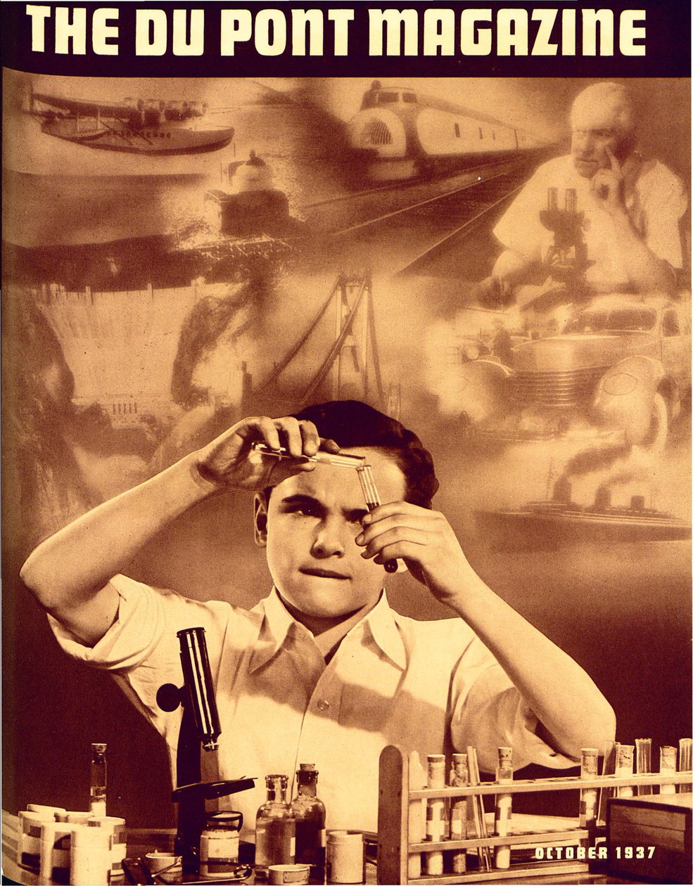 Nuori poika kemian setillä, DuPont Magazine -lehden etukansi, lokakuu 1937 tekijältä American School