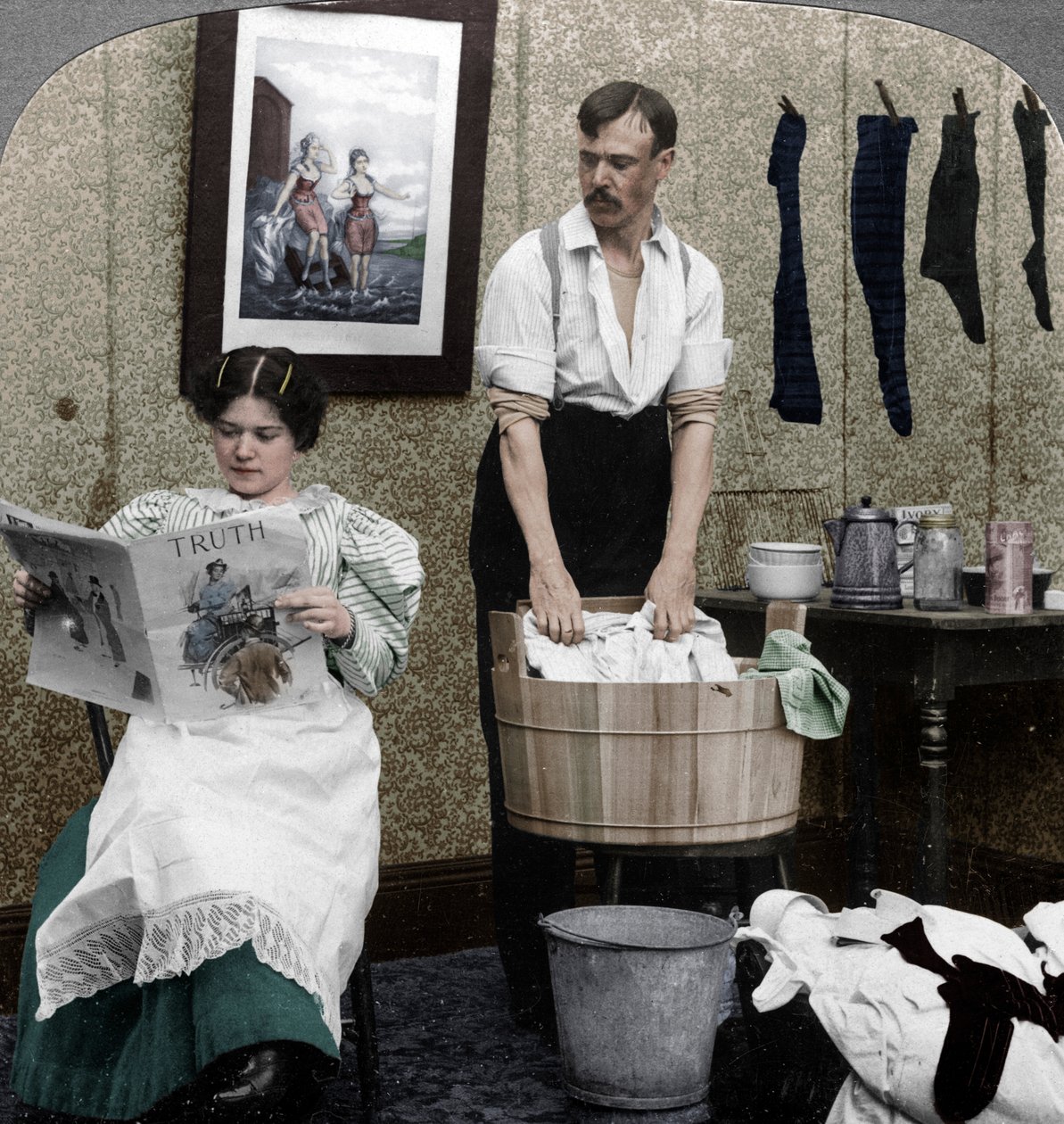 Uusi nainen, pesupäivä tekijältä American Stereoscopic Company