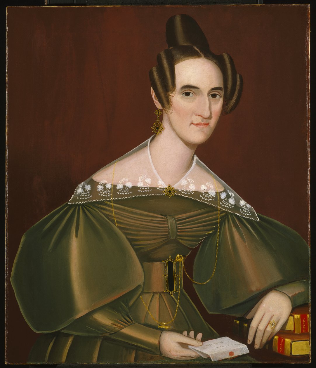 Jeannette Woolley, myöhemmin rouva John Vincent Storm, n. 1838 (öljy kankaalle) tekijältä Ammi Phillips