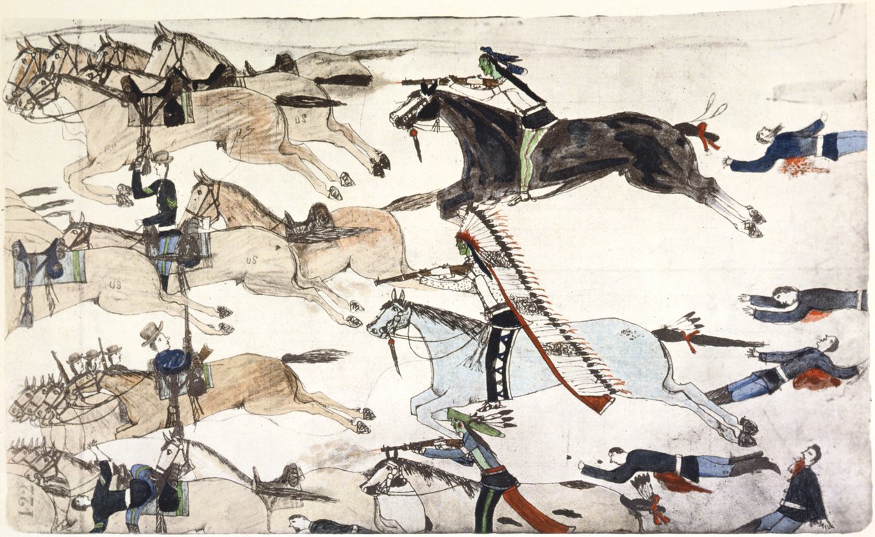 Little Bighornin taistelu, Montana, USA, 25.-26. kesäkuuta 1876 c1900 tekijältä Amos Bad Heart Buffalo
