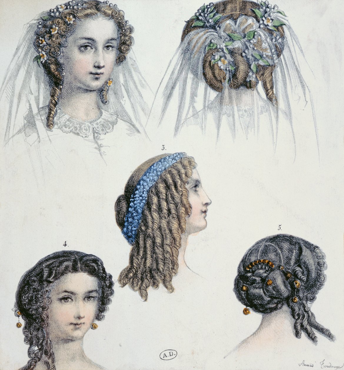 Morsiamen ja muiden kampaus, n. 1853 tekijältä Anais Toudouze