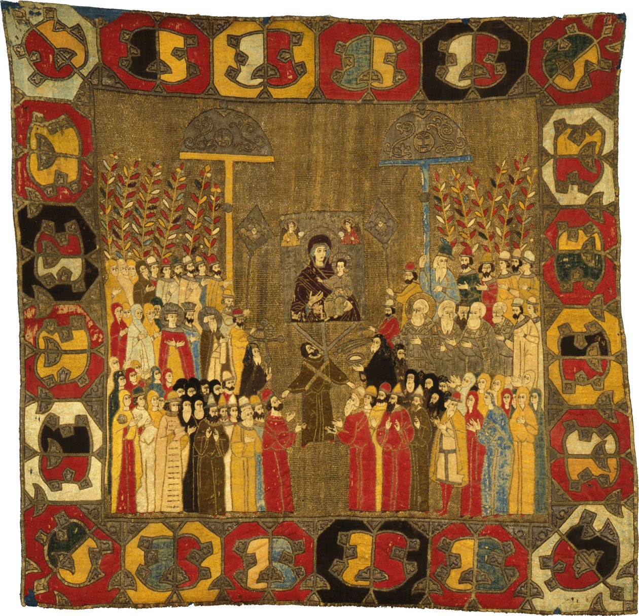 Palmusunnuntain kulkue Moskovassa 8. huhtikuuta 1498. Zoe Palaiologina tyttärien kanssa, Ivan III, Elena Valakkiasta, D, 1498 tekijältä Ancient Russian Art