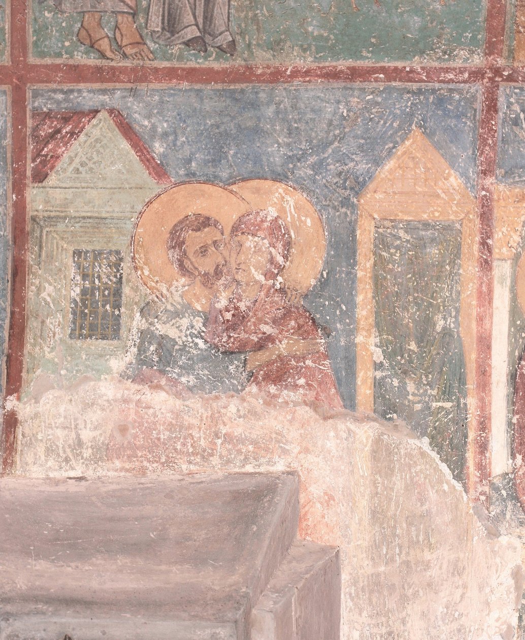 Pyhien Joachim ja Anne tapaaminen Kultaisella portilla, 1100-luku tekijältä Ancient Russian frescos