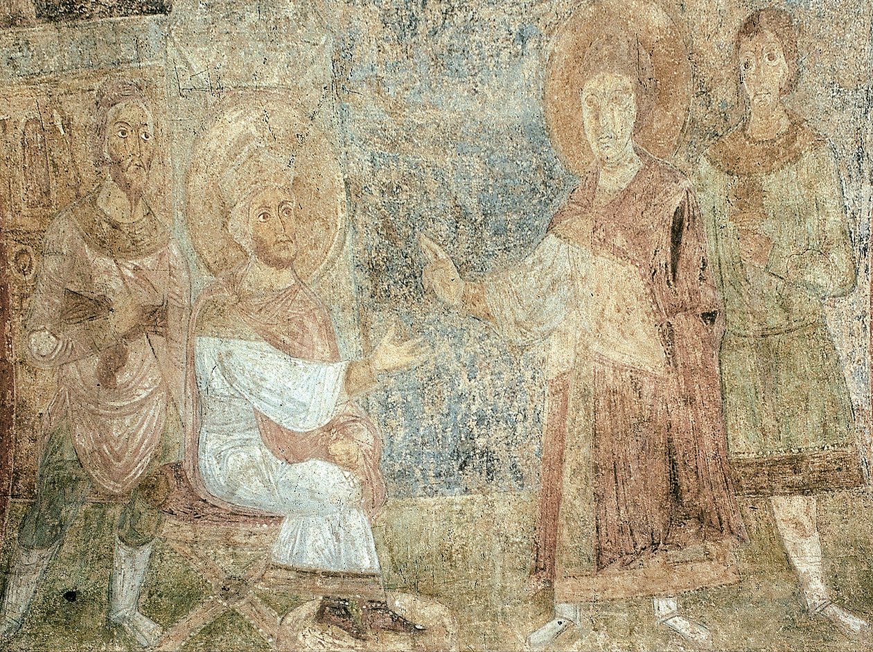 Pyhä Yrjö ennen keisari Diokletianusta tekijältä Ancient Russian frescos