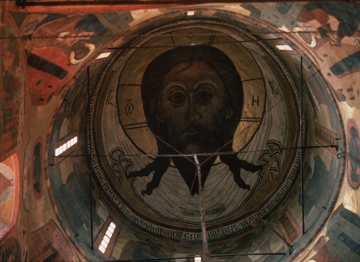Pyhän kasvojen kupolimaalaus Moskovan Kremlin arkkienkeli Mikaelin katedraalissa, 1652-1666 tekijältä Ancient Russian frescos