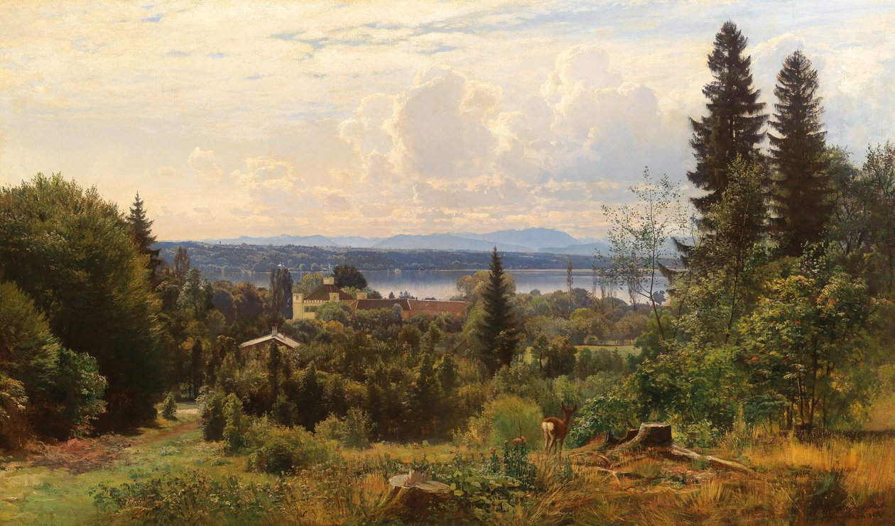 Kesäpäivä Starnberg -järvellä, Possenhofenin linna etualalla tekijältä Anders Andersen Lundby