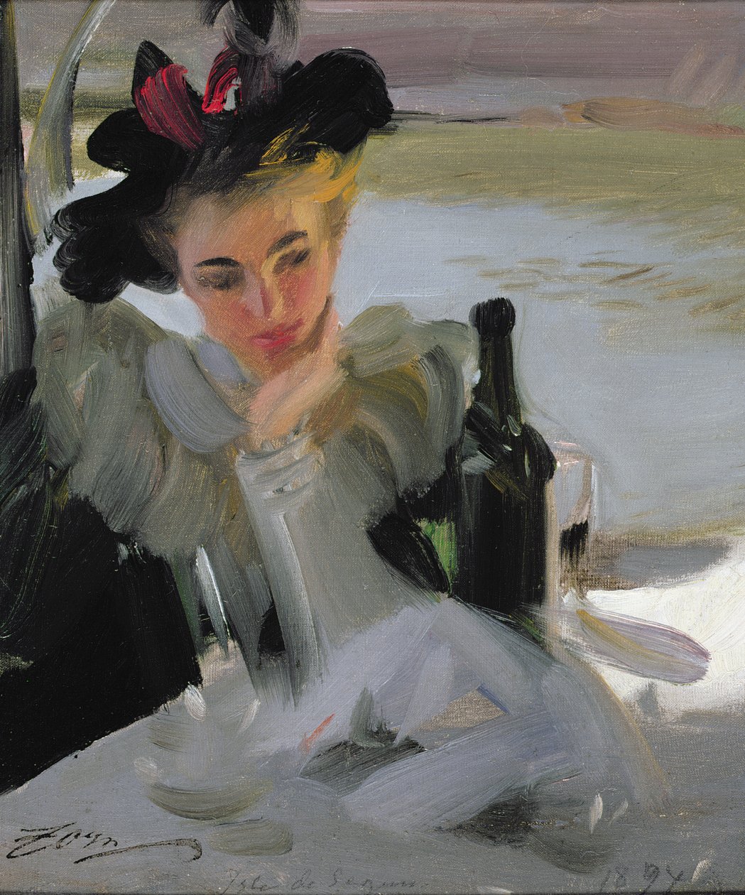 Dam Vid Cafe, 1894 (öljy kankaalle kiinnitetty levylle) tekijältä Anders Leonard Zorn
