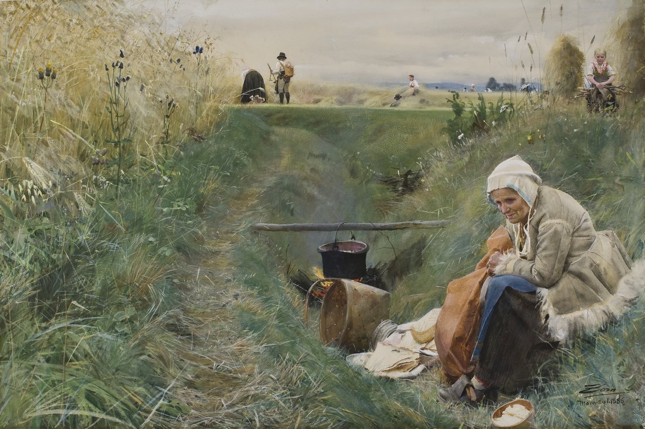 Päivittäinen leipämme, 1886 (wc paperilla) tekijältä Anders Leonard Zorn