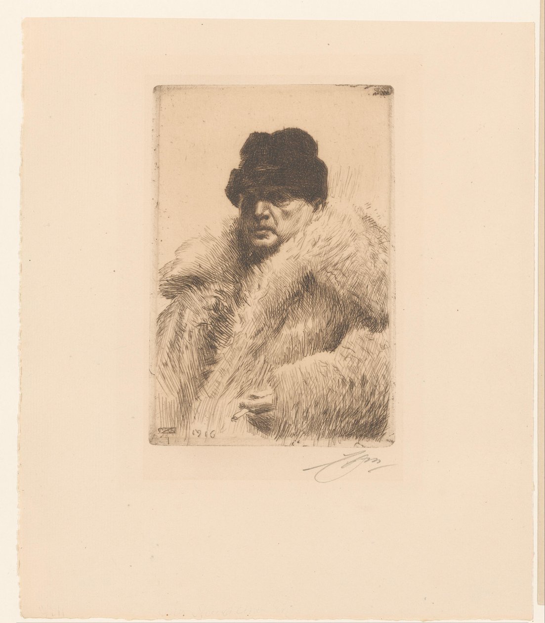 Omakuva turkista ja hatusta tekijältä Anders Leonard Zorn (signed by artist)