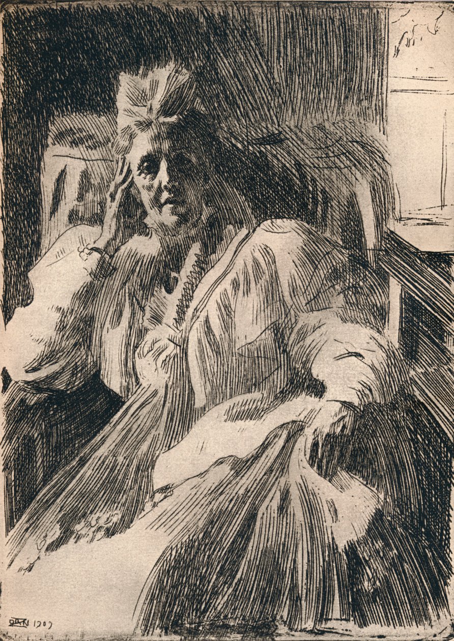 Etsaus Ruotsin kuningattaresta, c1909 tekijältä Anders Leonard Zorn