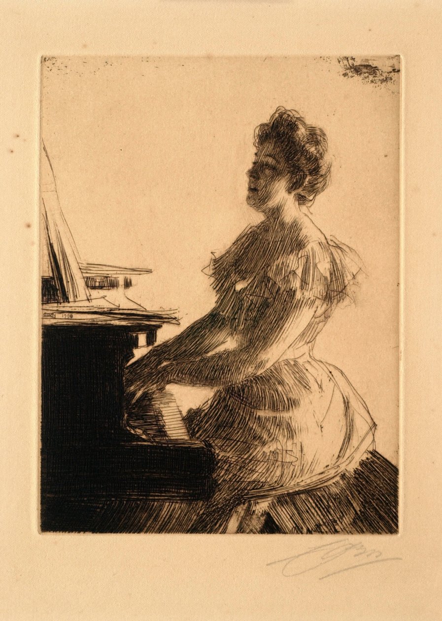 Pianon ääressä (neiti Anna Burnett) tekijältä Anders Leonard Zorn
