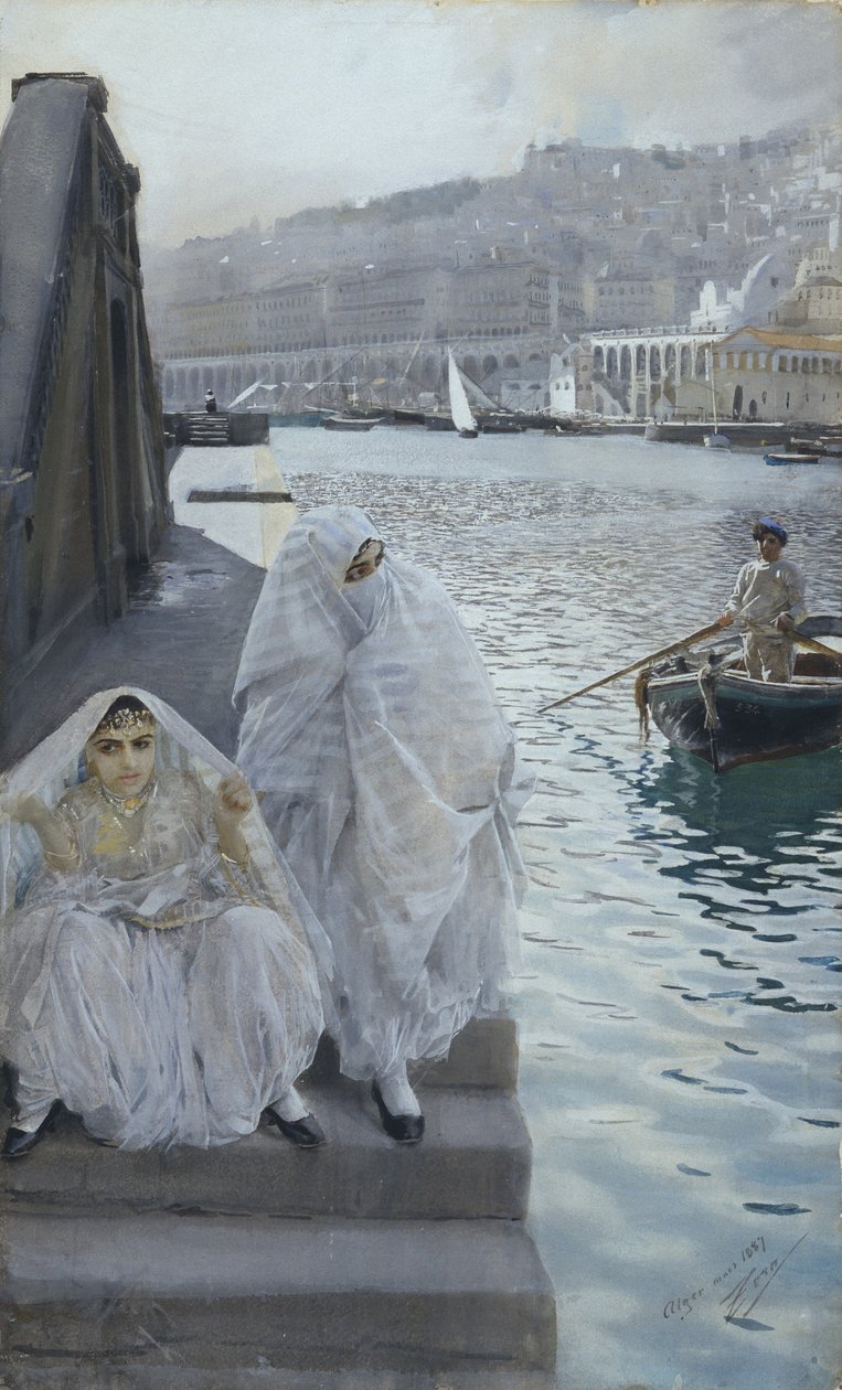 Algerin satamasta par Zorn, Anders Leonard (1860-1920). Akvarelli paperille, koko: 67x41 tekijältä Anders Leonard Zorn
