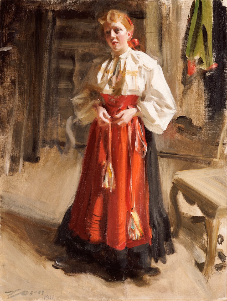 Tyttö Orsa-asussa, 1911 tekijältä Anders Leonard Zorn
