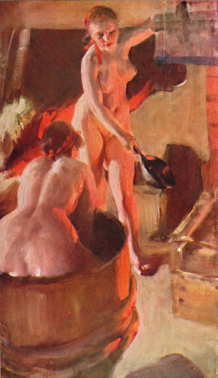 Tytöt Dalarnasta kylpemässä, 1908, 1931 tekijältä Anders Leonard Zorn