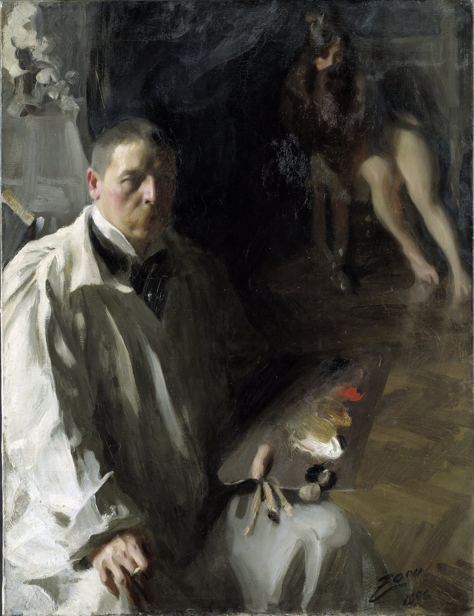 Omakuva mallin par Zornin, Anders Leonardin (1860-1920) kanssa. Öljy kankaalle, koko: 117x94 tekijältä Anders Leonard Zorn
