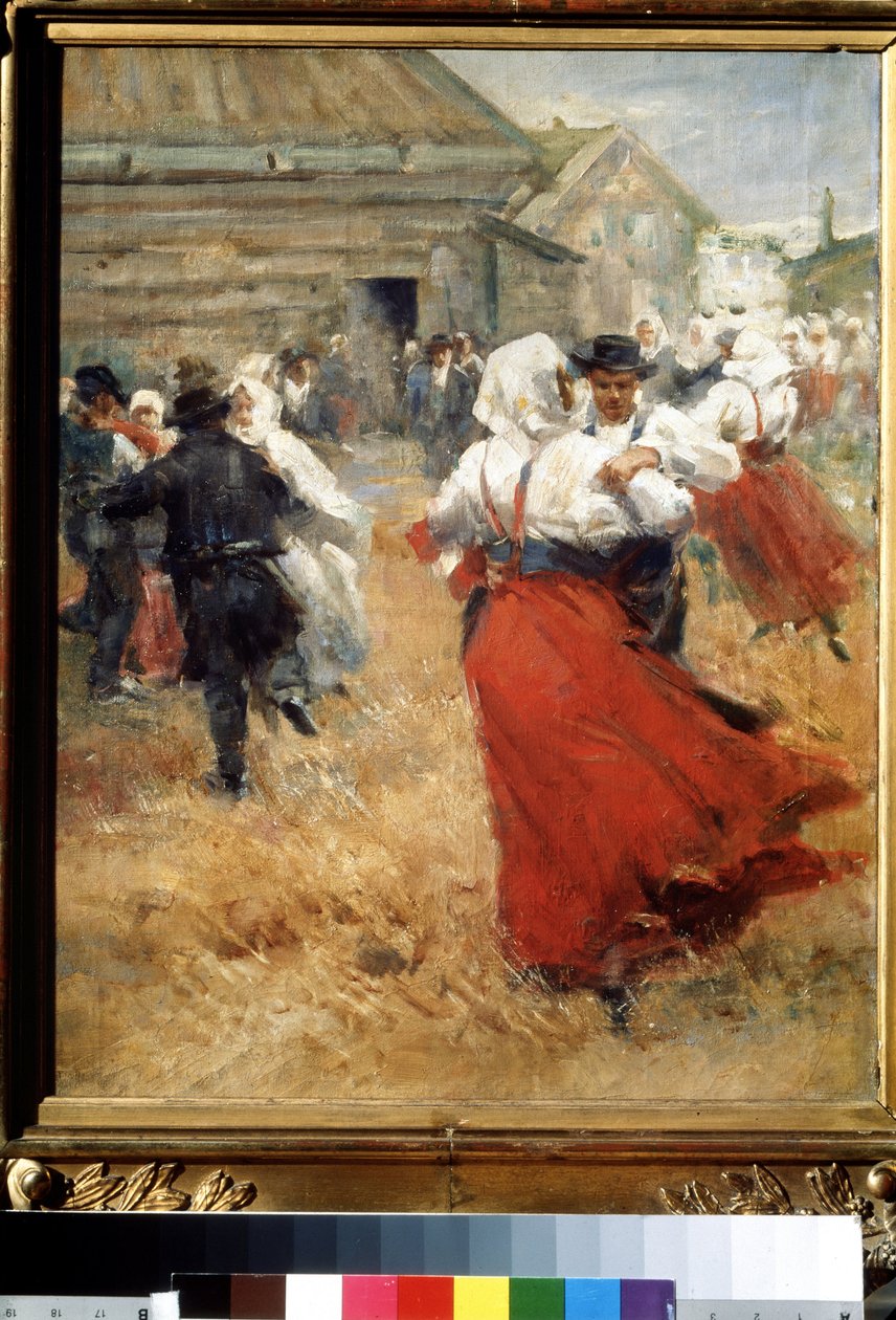 ""maajuhla (maajuhla) Talonpoikaparit tanssimassa kyläjuhlilla. Anders Leonard Zornin (1860-1920) maalaus Puškinin kuvataidemuseo, Moskova tekijältä Anders Leonard Zorn