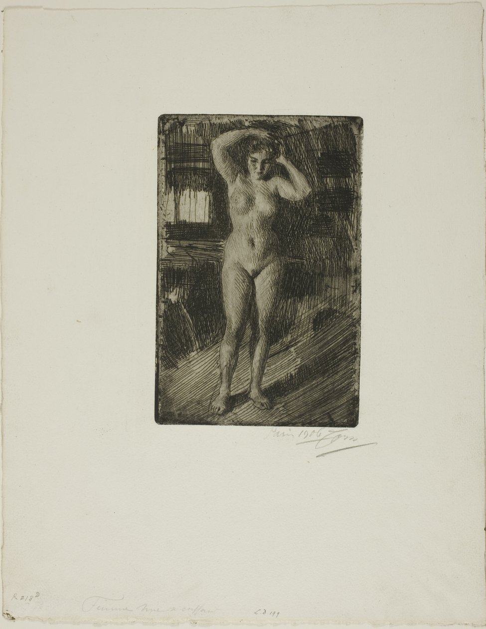 Anna hoitaa hiuksiaan tekijältä Anders Leonard Zorn