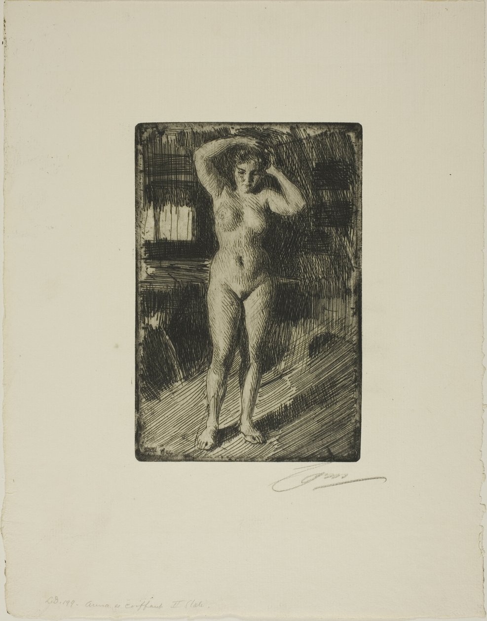 Anna hoitaa hiuksiaan tekijältä Anders Leonard Zorn