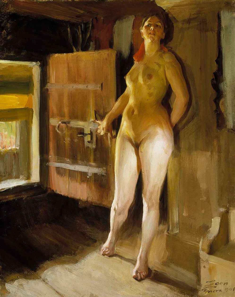 Ullakon ovella; tyttö ullakolla tekijältä Anders Zorn