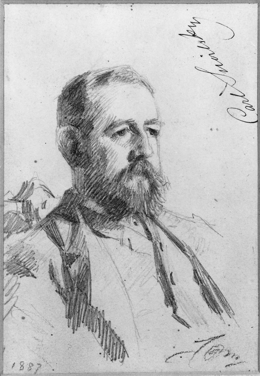 Carl Snoilsky (1841–1903), kreivi, kirjailija, kirjastonhoitaja, Ruotsin akatemian jäsen, naimisissa 1. kreivitär Hedvig Charlotta Amalia Piperin kanssa, 2. paronitar ja kirjailija Ebba Fredrika Eleonora Ruuthin kanssa tekijältä Anders Zorn