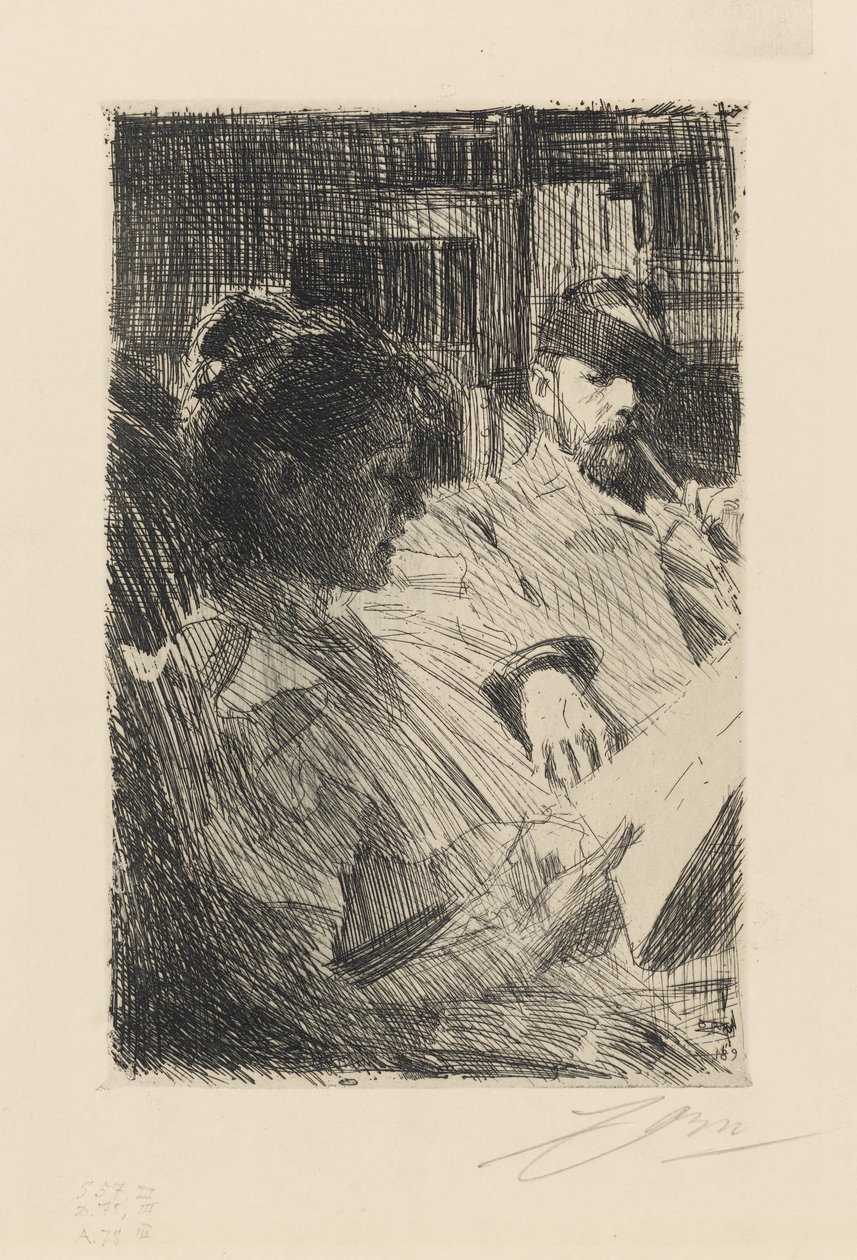 Lukemassa. Herra ja rouva Charles Deering tekijältä Anders Zorn