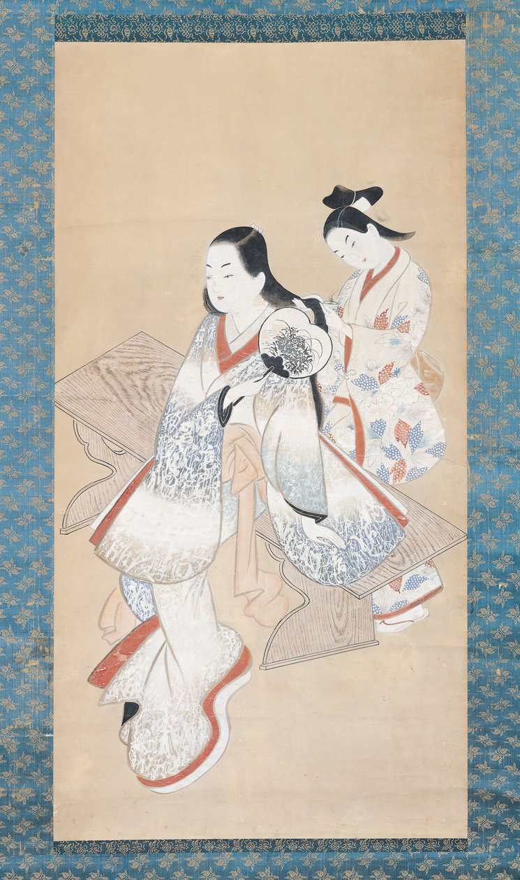 Kurtisaanien puku, n. 1700-14 (muste paperille) tekijältä Ando Kaigetsudo