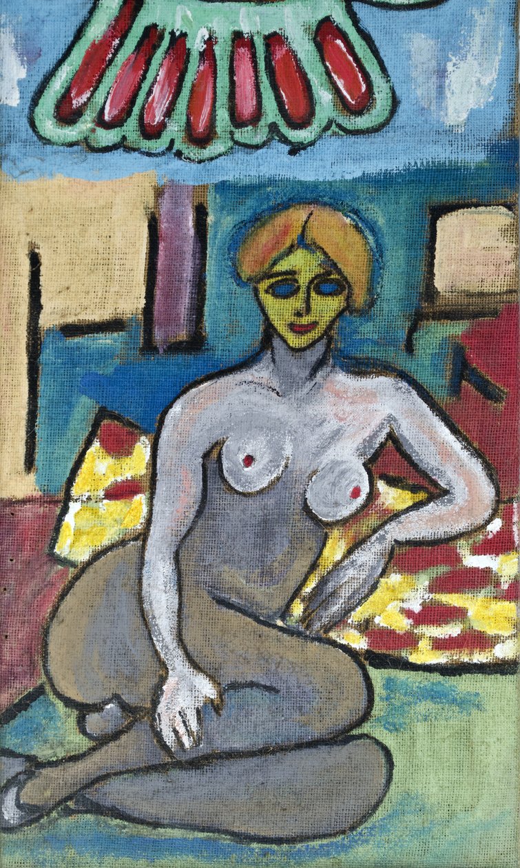 FEMALE NUDE WITH YELLOW FACE, 2012 (akryyli juuttikankaalle puukehykseen pingotettuna) tekijältä Ando Gilardi
