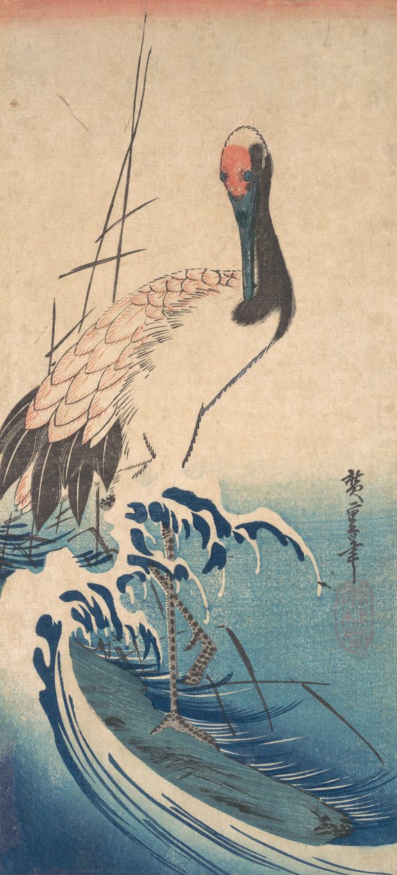 Crane and Surf, n. 1833, n. 1833. tekijältä Ando Hiroshige