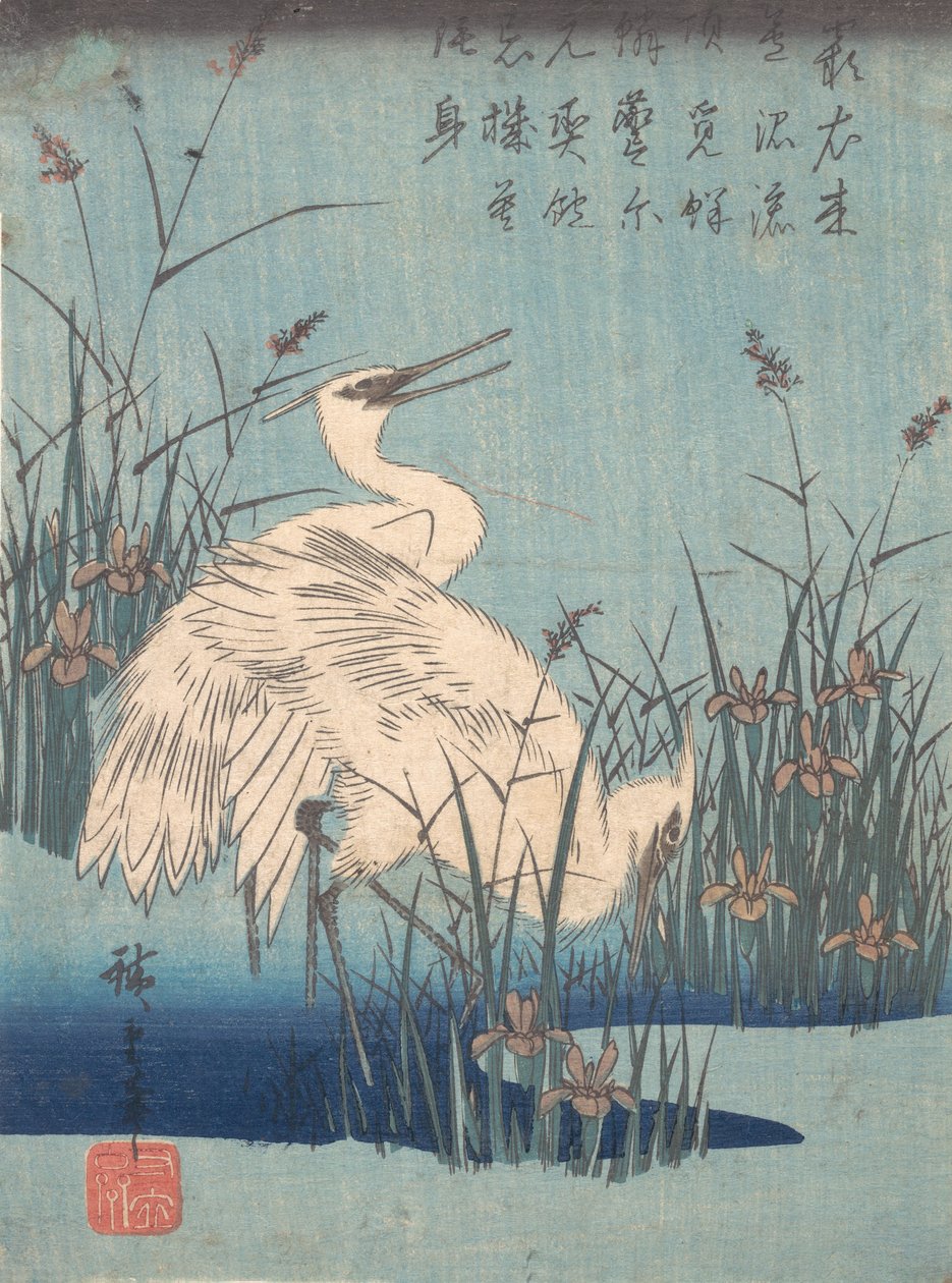 Haikara iiriksessä ja ruohoissa, n. 1837, n. 1837. tekijältä Ando Hiroshige
