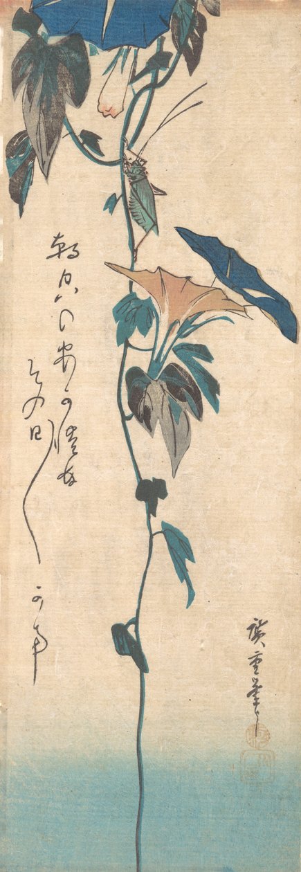 Heinäsirkka ja Morning-glory Vine, n. 1835, n. 1835. tekijältä Ando Hiroshige