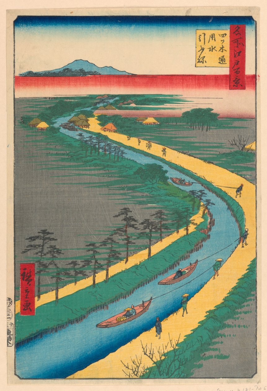 Kanavaveneiden veto, Yotsugi Road (Yotsugi-dori, yosui hikifune) Sarjasta Sata Kuuluisia näkymiä Edoon tekijältä Ando Hiroshige